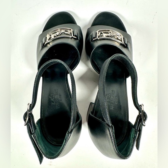 HERMES Viaggio 60 Calfskin Leather Ankle Strap Sandals 35 Black - Picture 9 of 15